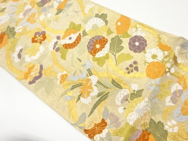 JAPANESE FUKURO OBI / SAGANISHIKI / GOLD FOIL / KARA-ORI / WOVEN TATEWAKU PATTERN